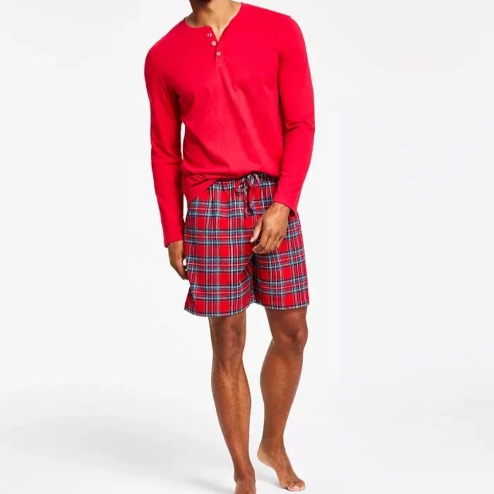 Men’s Holiday https://di2ponvChristmas 2 Piece Plaid Red Shorts Pajama Set Small